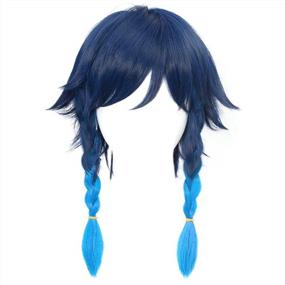 img 2 attached to DAZCOS Unisex Adult Venti Cosplay Wig Short Blue Gradient With Braid (Gradient Blue)