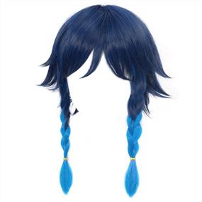img 3 attached to DAZCOS Unisex Adult Venti Cosplay Wig Short Blue Gradient With Braid (Gradient Blue)