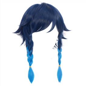 img 4 attached to DAZCOS Unisex Adult Venti Cosplay Wig Short Blue Gradient With Braid (Gradient Blue)