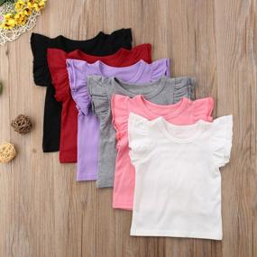 img 3 attached to Mubineo Toddler Baby Girl Basic Plain Ruffle Sleeve Cotton T Shirts Tops Tee Clothes
