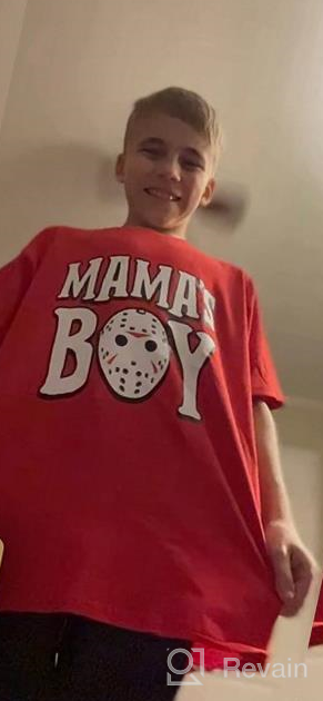 img 1 attached to 👻 Mama's Boy - Authentic Jason Hockey Mask Halloween Youth T-Shirt: Must-Have for Halloween Enthusiasts! review by Lakshmi Pennington