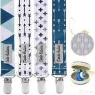 👶 dodo babies pacifier clip set - universal holder with binky case - four clips for pacis, teether toys, and car seats - blue and teal prints for girls or boys logo