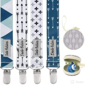 img 4 attached to 👶 Dodo Babies Pacifier Clip Set - Universal Holder with Binky Case - Four Clips for Pacis, Teether Toys, and Car Seats - Blue and Teal Prints for Girls or Boys