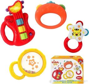 img 4 attached to 🎸 KiddoLab Baby Rocker Musical Instrument Set - Electric Toy Guitar and Rattles. Early Development and Music Educational Learning Toys for Babies 3 Months and Older
