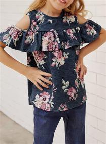 img 2 attached to 🌸 Chic and Comfortable: Blibea Casual Floral Shoulder Ruffles Collection for Girls - Stylish Tops, Tees & Blouses