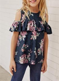 img 1 attached to 🌸 Chic and Comfortable: Blibea Casual Floral Shoulder Ruffles Collection for Girls - Stylish Tops, Tees & Blouses