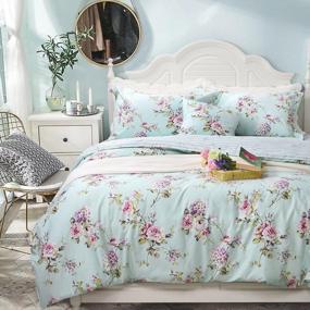 img 4 attached to 🌸 FADFAY Shabby Floral Bedding Full Size Bed in a Bag Set - Premium 100% Cotton Blue Green Hydrangea Farmhouse Design with Deep Pocket Sheets and 2 Pillowshams