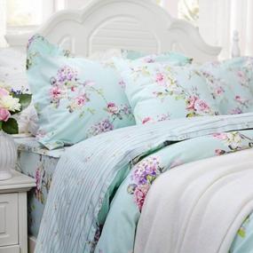 img 3 attached to 🌸 FADFAY Shabby Floral Bedding Full Size Bed in a Bag Set - Premium 100% Cotton Blue Green Hydrangea Farmhouse Design with Deep Pocket Sheets and 2 Pillowshams