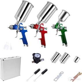 img 4 attached to 🎨 Goplus HVLP Air Spray Gun Set with Multiple Nozzles & Air Regulator: Perfect for Automotive Paint, Furniture, and More!