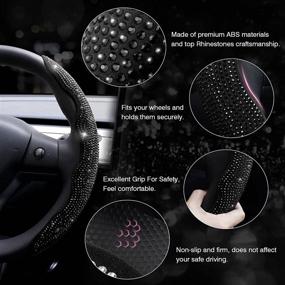 img 1 attached to Flymotor Bling Bling Diamond Leather Steering Wheel Cover with Crystal Rhinestones Sparkling Car Interior Accessories - Universal Fit Wheel Protector for Women and Men, Set of 2, Black with Black Diamond