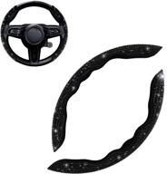 flymotor bling bling diamond leather steering wheel cover with crystal rhinestones sparkling car interior accessories - universal fit wheel protector for women and men, set of 2, black with black diamond логотип