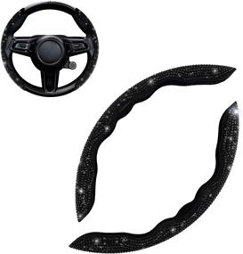 img 4 attached to Flymotor Bling Bling Diamond Leather Steering Wheel Cover with Crystal Rhinestones Sparkling Car Interior Accessories - Universal Fit Wheel Protector for Women and Men, Set of 2, Black with Black Diamond