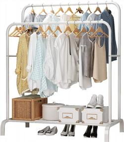 img 4 attached to UDEAR White Garment Rack 43.3 Inches Freestanding Double Pole Multi-Functional Bedroom Clothing Hanger