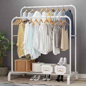 img 2 attached to UDEAR White Garment Rack 43.3 Inches Freestanding Double Pole Multi-Functional Bedroom Clothing Hanger