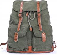 зеленый винтажный рюкзак из плотной ткани от gootium — специально выстиранный для придания классического вида логотип