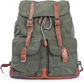 img 4 attached to Green Vintage Canvas Rucksack Backpack By Gootium - Specially Washed For A Classic Look