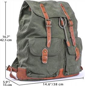 img 3 attached to Green Vintage Canvas Rucksack Backpack By Gootium - Specially Washed For A Classic Look