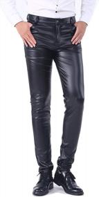 img 4 attached to Idopy Men`S Business Slim Fit Five Pockets Faux Leather Pants Jeans