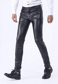 img 2 attached to Idopy Men`S Business Slim Fit Five Pockets Faux Leather Pants Jeans