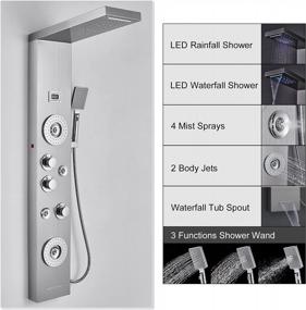 img 3 attached to ROVATE 6-In-1 Rainfall Waterfall Shower Panel Tower System With LED Lights, Modern Shower Column With Temperature Display, 4 Mist Sprays, 2 Body Jets, Handheld And Tub Spout, Brushed Stainless Steel