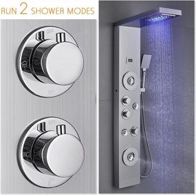 img 2 attached to ROVATE 6-In-1 Rainfall Waterfall Shower Panel Tower System With LED Lights, Modern Shower Column With Temperature Display, 4 Mist Sprays, 2 Body Jets, Handheld And Tub Spout, Brushed Stainless Steel