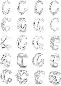 img 4 attached to Loyallook Set Of 20 Adjustable Non-Piercing Ear Cuff Earrings For Women - Stainless Steel Cartilage Clip-On Wraps, Fake Helix & Nose Rings, And Lip Cuffs