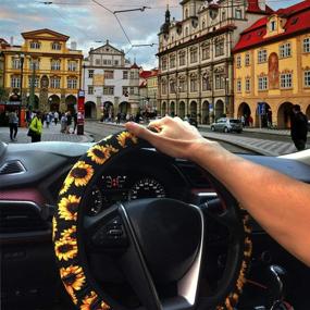 img 3 attached to 🌻 Booya Sunflower Steering Wheel Cover Set with Coasters and Key Chain - Cute and Stylish Universal Sunflower Car Accessories
