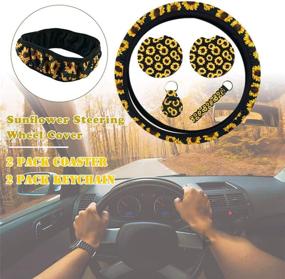 img 1 attached to 🌻 Booya Sunflower Steering Wheel Cover Set with Coasters and Key Chain - Cute and Stylish Universal Sunflower Car Accessories