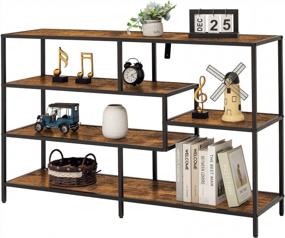 img 4 attached to Rustic Brown Industrial Console Table With 5-Tier Open Storage Shelves - Narrow Hallway/Entry Table For Living Room, Entryway - USIKEY Sofa Tables, Foyer Table With Metal Frame, Easy Assembly