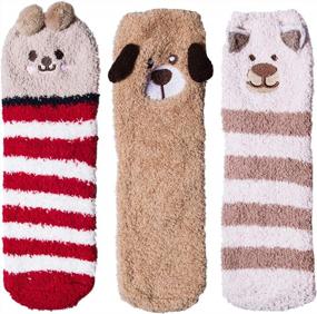 img 3 attached to Women'S 3-Pack Fuzzy Winter Warm Slipper Socks - Cute Animal Print