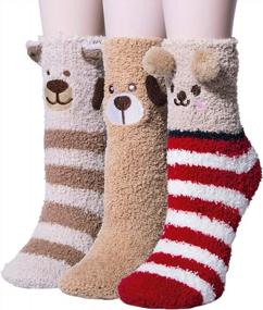 img 4 attached to Women'S 3-Pack Fuzzy Winter Warm Slipper Socks - Cute Animal Print