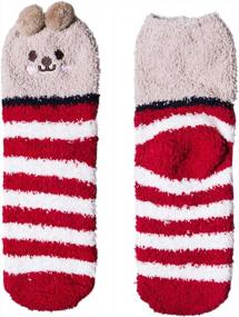 img 2 attached to Women'S 3-Pack Fuzzy Winter Warm Slipper Socks - Cute Animal Print