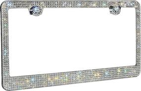 img 3 attached to 🚗 2 Pack Flat Back HC Luxury Handcrafted Bling License Plate Frame Set with GiftBox - Over 1000 pcs Finest 14 Facets Clear White Rhinestone Crystals - Ultimate Car Accessories for Standard Plate Size
