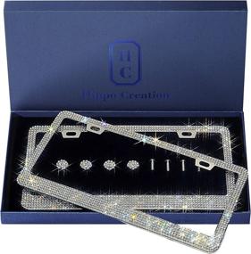 img 4 attached to 🚗 2 Pack Flat Back HC Luxury Handcrafted Bling License Plate Frame Set with GiftBox - Over 1000 pcs Finest 14 Facets Clear White Rhinestone Crystals - Ultimate Car Accessories for Standard Plate Size