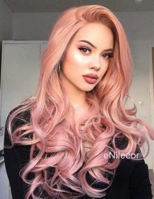img 4 attached to Get A Stunning Look With ENilecor'S 22-Inch Pink Lace Front Curly Wig - Perfect Hair Replacement For Women