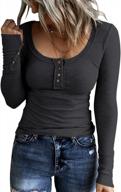 kinlonsair women's long sleeve henley t-shirt: slim fit button down scoop neck ribbed knit top logo