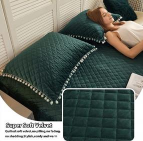 img 2 attached to LIFEREVO 2 Pack Diamond Quilted Crystal Velvet Mink Pillowcases Pompoms Fringe Decorative Throw Pillow Shams Zipper Closure Lumbar Cushion Cover For Bedroom Sofa Couch (Dark Green, King)
