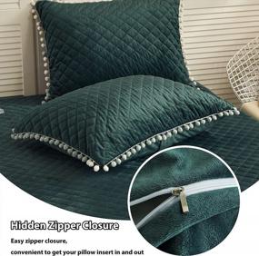 img 1 attached to LIFEREVO 2 Pack Diamond Quilted Crystal Velvet Mink Pillowcases Pompoms Fringe Decorative Throw Pillow Shams Zipper Closure Lumbar Cushion Cover For Bedroom Sofa Couch (Dark Green, King)