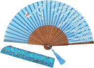 blue bamboo silk hand fan - amajiji® charming and elegant, handmade with modern design, folds to 8.27 inches logo