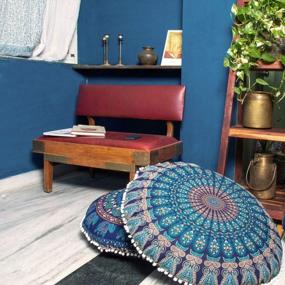 img 1 attached to 🪔 32" Blue Mandala Large Floor Pillow Cover for Meditation, Seating, and Throw - Vibrant Round Bohemian Decorative Accent with Boho Chic Design - Perfect as a Dog Bed, Indian Pouf Ottoman, Handmade Cover ONLY by Eyes of India