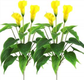 img 4 attached to Add A Pop Of Sunshine Indoors And Outdoors With Yellow Calla Lily Silk Plants - Perfect For Home Decor, Office, And Party Centerpieces - Set Of 2