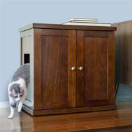 🐱 modern mahogany brown cat litter box enclosure cabinet by the refined feline - hidden litter cat furniture with drawer, large + xlarge sizes logo