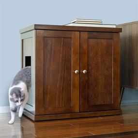 img 1 attached to 🐱 Modern Mahogany Brown Cat Litter Box Enclosure Cabinet by THE REFINED FELINE - Hidden Litter Cat Furniture with Drawer, Large + XLarge Sizes