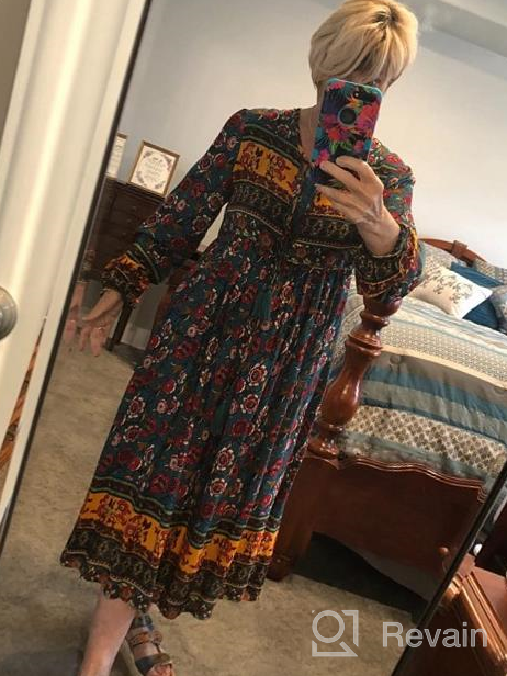 img 1 attached to Women'S Long Sleeve Floral Print Retro V Neck Tassel Bohemian Midi Dress By R.Vivimos review by George Halbohm