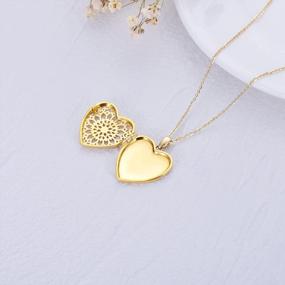 img 2 attached to Customizable 10K, 14K, And 18K Gold Heart Locket Necklace With Sunflower, Starburst, Cross, Rose, Lotus, Butterfly, Turtle, Celtic, Or Bee Design – Perfect For Personalized Picture Gifts