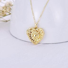 img 3 attached to Customizable 10K, 14K, And 18K Gold Heart Locket Necklace With Sunflower, Starburst, Cross, Rose, Lotus, Butterfly, Turtle, Celtic, Or Bee Design – Perfect For Personalized Picture Gifts