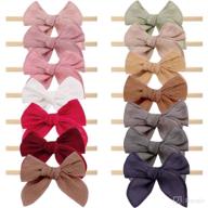 set of 14 baby girls nylon headbands with linen hair bows - neutral elastic hairbands for newborns, infants, toddlers, and kids (type a) logo