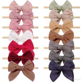 img 4 attached to Set of 14 Baby Girls Nylon Headbands with Linen Hair Bows - Neutral Elastic Hairbands for Newborns, Infants, Toddlers, and Kids (Type A)