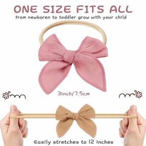 img 3 attached to Set of 14 Baby Girls Nylon Headbands with Linen Hair Bows - Neutral Elastic Hairbands for Newborns, Infants, Toddlers, and Kids (Type A)