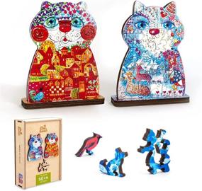 img 4 attached to 🧩 DAVICI Wooden Jigsaw Puzzles - Double-Sided, Exclusive Authors Design - Uniquely Shaped Pieces - Gift Box Included - The Cat Year - 4x50 Pieces - 5.1 x 7.5 in